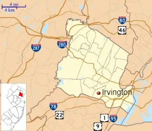 Map of Essex County with Irvington highlighted