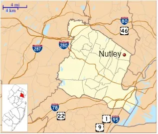 Map of Essex County with Nutley highlighted