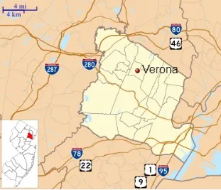 Map of Essex County with Verona highlighted