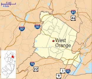 Map of Essex County with West Orange highlighted